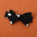 2pcs Polka Dots Print Mesh Layered Bow Decor Long-sleeve Black Baby Romper with Headband Set Black/White/Red