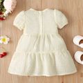 Baby Girl Solid Textured Puff Sleeve Bowknot Dress Beige