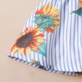 3pcs Baby Girl Sunflower Floral Print Blue Striped Sleeveless Top and Shorts with Headband Set Multi-color