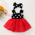 2pcs Baby Girl Polka Dots Sleeveless Splicing Swiss Dot Mesh Dress with Headband Set Black/White/Red image 5