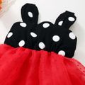 2pcs Baby Girl Polka Dots Sleeveless Splicing Swiss Dot Mesh Dress with Headband Set Black/White/Red