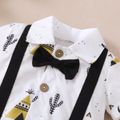 Baby Boy All Over Print Shirt Collar Button Up Short-sleeve Gentleman Bow Tie Romper White