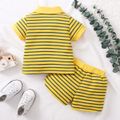 2pcs Baby Boy/Girl Button Design Yellow Striped Short-sleeve Polo Shirt and Shorts Set Yellow