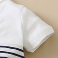 Baby Boy/Girl Lapel Double Breasted Short-sleeve Colorblock Striped Romper White