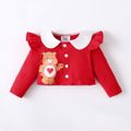 Care Bears 2pcs Baby Girl Red Love Heart Bear Print Ruffle Long-sleeve Top with Sleeveless Bowknot Dress Set Red