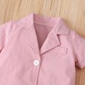 2pcs Baby Girl Solid Lapel Button Up Short-sleeve Top and Elasticized Waist Shorts Set Light Pink