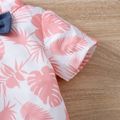 2pcs Baby Boy Allover Pink Leaf Print Short-sleeve Bow Tie Shirt and Solid Shorts Set Multi-color image 5