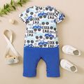 Baby Boy All Over Cartoon Car and Letter Print Short-sleeve Colorblock Jumpsuit Multi-color image 2