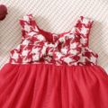 Baby Girl Red Houndstooth Splicing Mesh Sleeveless Bowknot Dress Red