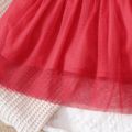 Baby Girl Red Houndstooth Splicing Mesh Sleeveless Bowknot Dress Red