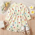 Toddler Girl Colorful Heart Print Ruffle Hem Long-sleeve Dress Colorful