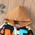 2pcs Baby Boy 95% Cotton Ripped Jeans and Allover Letter Print Long-sleeve Hoodie Set Color block image 4