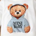 2pcs Baby Boy 100% Cotton Ripped Jeans and Bear Print Long-sleeve Sweatshirt Set OffWhite