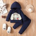 2pcs Baby Boy 3D Ears Animal Embroidered Long-sleeve Hoodie and Sweatpants Set Tibetanblue