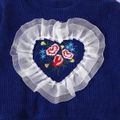 2pcs Toddler Girl Sweet Floral Embroidered Mesh Design Sweatshirt and Waffle Pants Set Royal Blue image 5