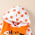 Halloween Baby Boy/Girl 95% Cotton Polka Dot Hooded Long-sleeve Spliced Pumpkin & Letter Print Jumpsuit Orange