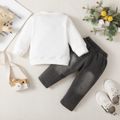 2pcs Baby Boy 100% Cotton Ripped Jeans and Bear Print Long-sleeve Sweatshirt Set OffWhite