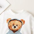 2pcs Baby Boy 100% Cotton Ripped Jeans and Bear Print Long-sleeve Sweatshirt Set OffWhite image 4