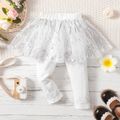 Baby Girl 95% Cotton Elasticized Waist Spliced Glitter Mesh Leggings White image 2