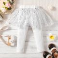 Baby Girl 95% Cotton Elasticized Waist Spliced Glitter Mesh Leggings White image 3