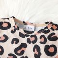 2pcs Baby Girl 100% Cotton Denim Overall Dress and Leopard Print Ruffle Long-sleeve Romper Set Black image 5