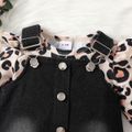2pcs Baby Girl 100% Cotton Denim Overall Dress and Leopard Print Ruffle Long-sleeve Romper Set Black image 4