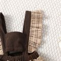 Baby Girl Bow Front Plaid Ruffle Trim Spliced Corduroy Overalls Brown image 4
