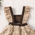 Baby Girl Bow Front Plaid Ruffle Trim Spliced Corduroy Overalls Brown image 5
