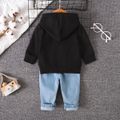2pcs Baby Boy/Girl Letter Embroidered Long-sleeve Hoodie and Jeans Set Black image 3