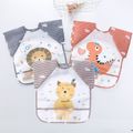 Babero impermeable de manga corta con patrón de animales de dibujos animados para bebé, babero para comer ropa para niños de 1 a 3 años Gris