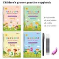 4-pack Kids Magic Reusable Practice Copybooks Grooves Template Design and Handwriting Aid with Pen (Drawing Alphabet Number Math) Multi-color