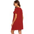Casual Solid Short-sleeve Nursing Dress Burgundy