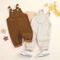 Solid Color Sleeveless Ribbed Baby Suspender Jumpsuit Pale Yellow image 2