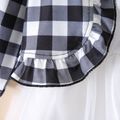 2-piece Toddler Girl Mesh Splice Cami White Dress and Ruffled Plaid Cardigan Set Black/White