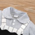 2pcs Baby Boy Grey Lapel Long-sleeve Splicing Striped Jumpsuit Set Grey