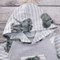2pcs Stripe and Elephant Print Hooded Long-sleeve Baby Set Grey image 3