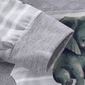 2pcs Stripe and Elephant Print Hooded Long-sleeve Baby Set Grey image 5