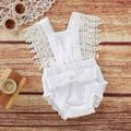 Baby Girl 95% Cotton Crepe Lace and Bowknot Decor Sleeveless Romper White