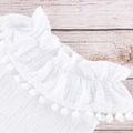 3pcs Baby Girl 95% Cotton Crepe Pompon Decor Flounced Collar Flutter-sleeve Set White image 2