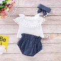 3pcs Baby Girl 95% Cotton Crepe Pompon Decor Flounced Collar Flutter-sleeve Set White image 3