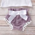 3pcs Baby Girl 95% Cotton Crepe Pompon Decor Flounced Collar Flutter-sleeve Set Lavender