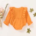 Crepe Solid Ruffle Decor Long-sleeve Baby Romper Ginger