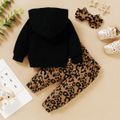 3pcs Leopard Print Hooded Long-sleeve Baby Set Black