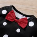 Polka Dots Print Bow Tie Decor Long-sleeve Black Baby Jumpsuit Black image 3