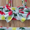 2pcs Cherry Watermelon Lemon Stripe Print Sleeveless Green and White Baby Swimsuit Green/White image 4