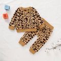 2pcs Leopard Print Long-sleeve Baby Set Khaki