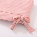 Ribbed 2pcs Solid Bowknot Decor One Shoulder Baby Set Pink