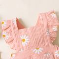 100% Cotton 2pcs Daisy Print Crepe Fabric Baby Romper Set Pink