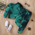 2pcs Toddler Girl/Boy Cotton Tie Dye Pullover Sweatshirt and Pants Set Green image 1