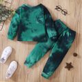 2pcs Toddler Girl/Boy Cotton Tie Dye Pullover Sweatshirt and Pants Set Green image 2